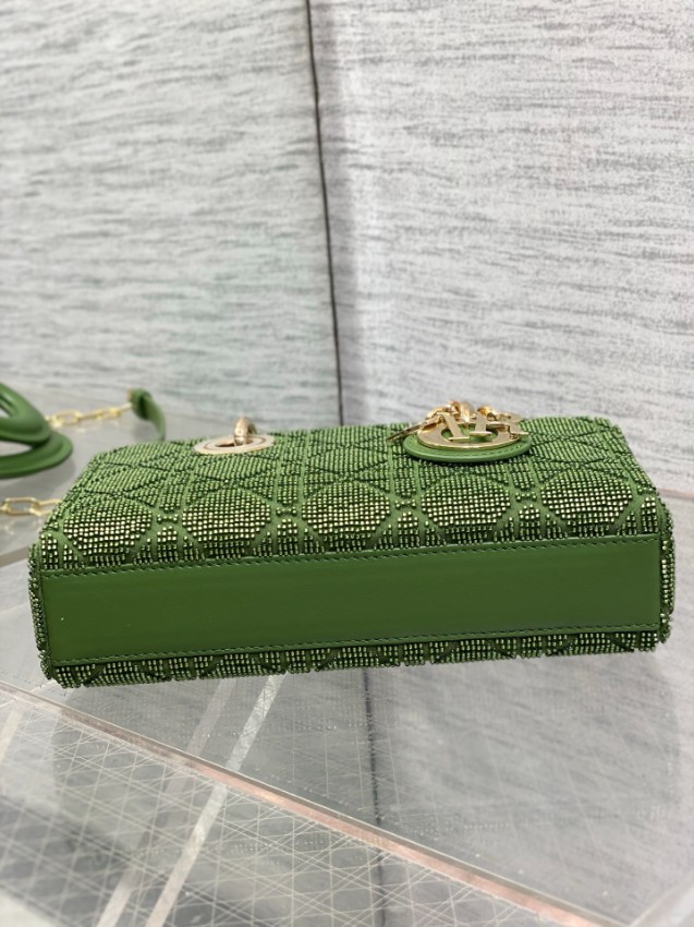 ディオール コピー レディディオール 2WAYミニバッグ グリーン カナージュ刺繍 ゴールド金具 上品デザイン_4