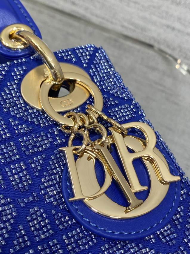 ディオール n級品 レディディオール コンパクトバッグ ブルー ビジュー刺繍 ゴールド金具 エレガントデザイン_5