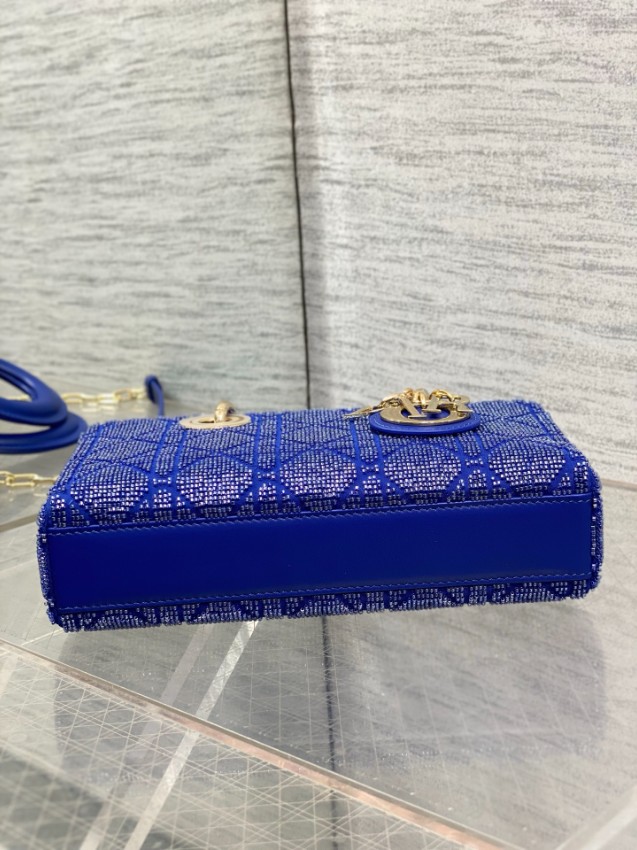 ディオール ハイブランド レディディオール 2WAYミニバッグ ブルー ビジュー刺繍 ゴールド金具 洗練デザイン_4