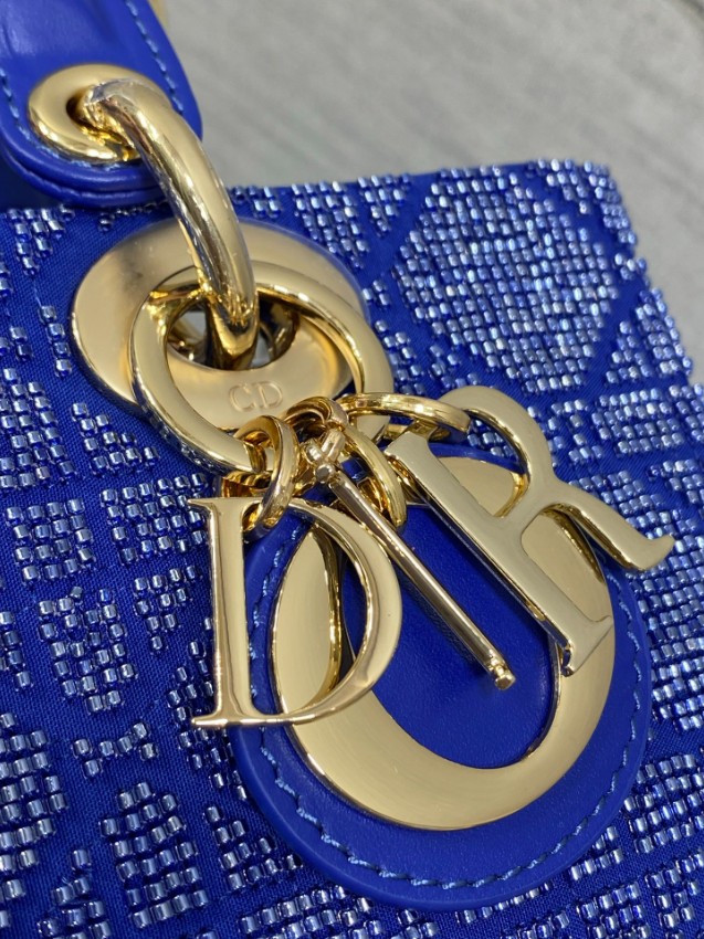 ディオール ハイブランド レディディオール 2WAYミニバッグ ブルー ビジュー刺繍 ゴールド金具 洗練デザイン_2