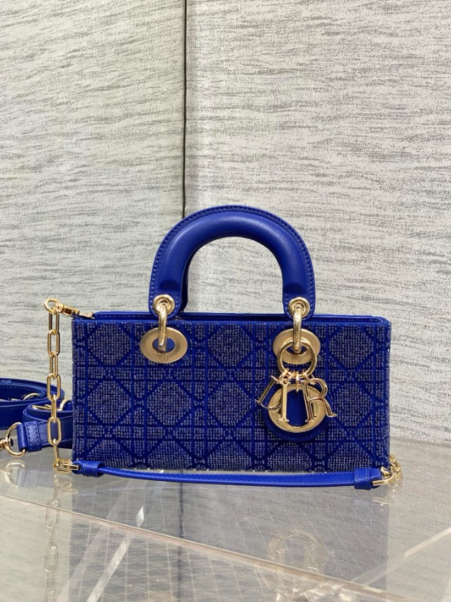 ディオール ハイブランド レディディオール 2WAYミニバッグ ブルー ビジュー刺繍 ゴールド金具 洗練デザイン_5