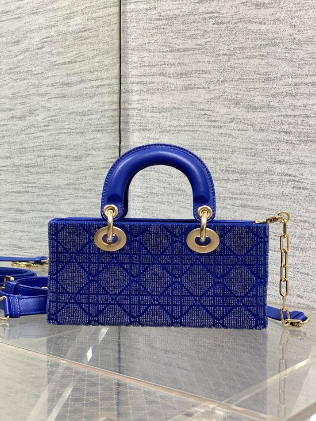 ディオール ハイブランド レディディオール 2WAYミニバッグ ブルー ビジュー刺繍 ゴールド金具 洗練デザイン_6