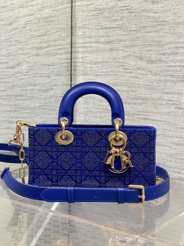 ディオール ハイブランド レディディオール 2WAYミニバッグ ブルー ビジュー刺繍 ゴールド金具 洗練デザイン_7
