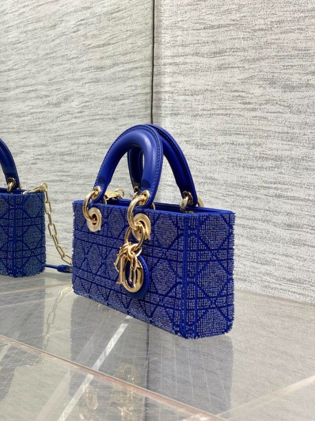ディオール ハイブランド レディディオール 2WAYミニバッグ ブルー ビジュー刺繍 ゴールド金具 洗練デザイン_9