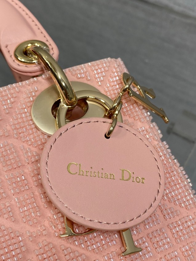 ディオール 並行輸入品 レディディオール ミニバッグ ピンク カナージュ刺繍 ゴールド金具 フェミニンデザイン_5