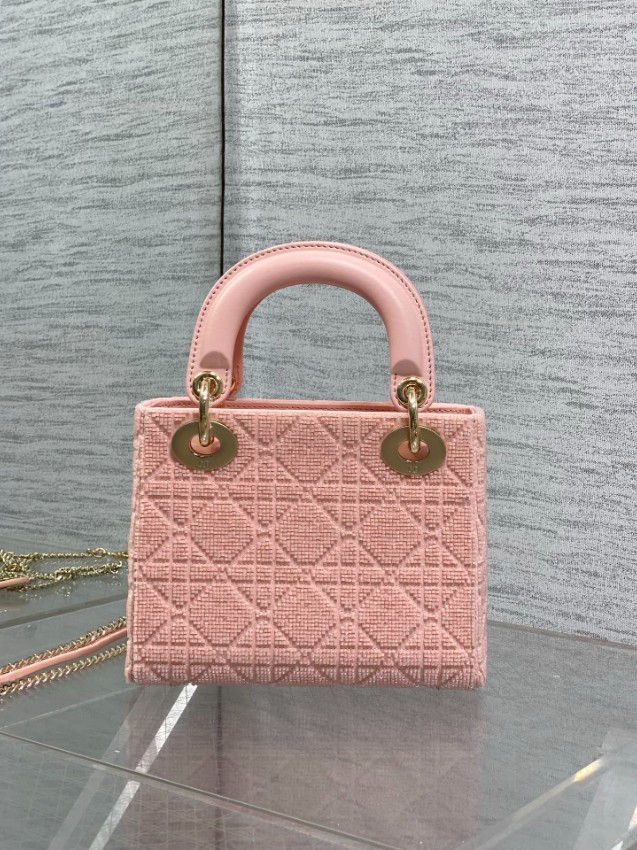 ディオール 並行輸入品 レディディオール ミニバッグ ピンク カナージュ刺繍 ゴールド金具 フェミニンデザイン_6