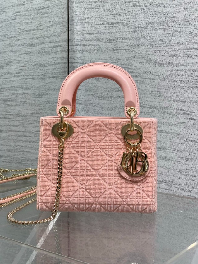ディオール 並行輸入品 レディディオール ミニバッグ ピンク カナージュ刺繍 ゴールド金具 フェミニンデザイン_2