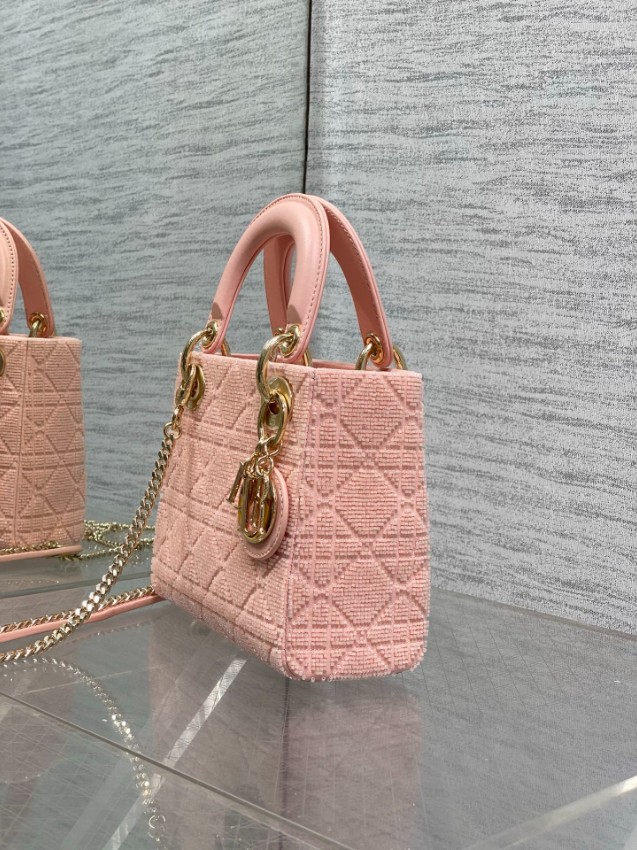 ディオール 並行輸入品 レディディオール ミニバッグ ピンク カナージュ刺繍 ゴールド金具 フェミニンデザイン_1