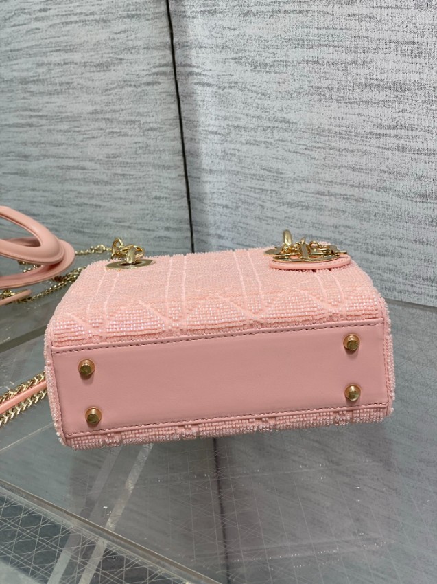 ディオール 並行輸入品 レディディオール ミニバッグ ピンク カナージュ刺繍 ゴールド金具 フェミニンデザイン_8