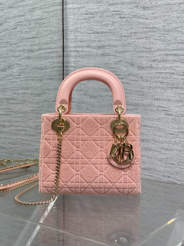 ディオール 並行輸入品 レディディオール ミニバッグ ピンク カナージュ刺繍 ゴールド金具 フェミニンデザイン_7