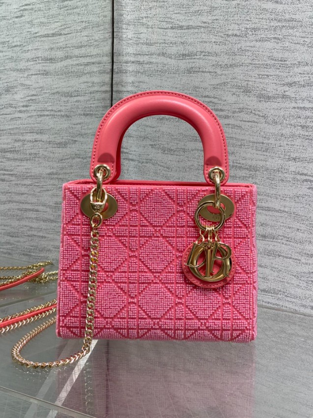 ディオール スーパーコピー レディディオール ミニバッグ ピンク カナージュ刺繍 ゴールド金具 華やかデザイン_1