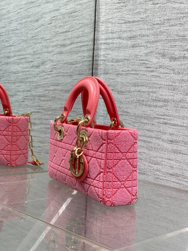 ディオール スーパーコピー レディディオール 2WAYミニバッグ コーラルピンク カナージュ刺繍 ゴールド金具 上品デザイン_1