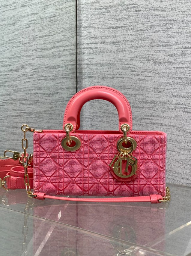ディオール スーパーコピー レディディオール 2WAYミニバッグ コーラルピンク カナージュ刺繍 ゴールド金具 上品デザイン_4