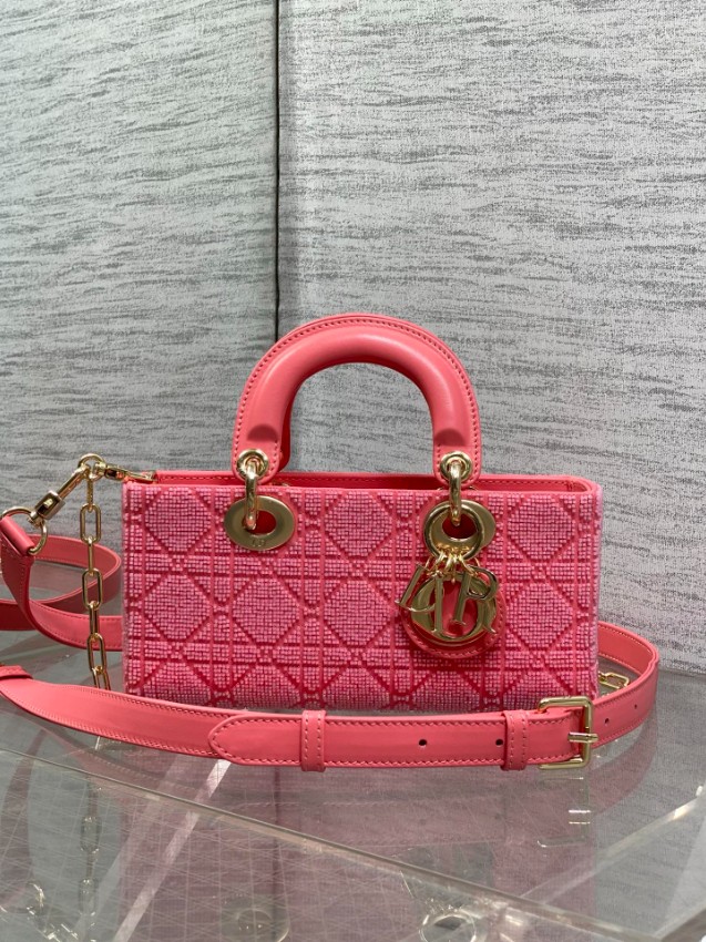 ディオール スーパーコピー レディディオール 2WAYミニバッグ コーラルピンク カナージュ刺繍 ゴールド金具 上品デザイン_9