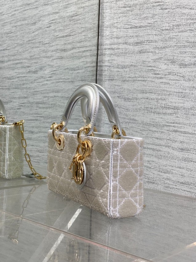 ディオール スーパーコピー レディディオール 2WAYミニバッグ シルバー カナージュ刺繍 ゴールド金具 上品デザイン_1