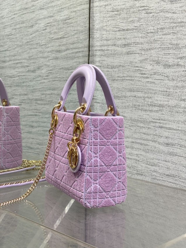 ディオール スーパーコピー レディディオール ミニバッグ ラベンダー カナージュ刺繍 ゴールド金具 フェミニンデザイン_7