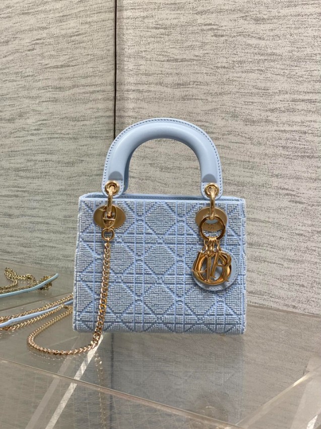 ディオール スーパーコピー レディディオール ミニバッグ ライトブルー カナージュ刺繍 ゴールド金具 清涼感デザイン_3