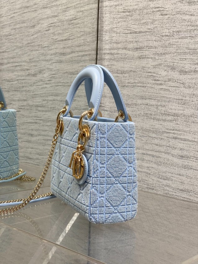 ディオール スーパーコピー レディディオール ミニバッグ ライトブルー カナージュ刺繍 ゴールド金具 清涼感デザイン_6