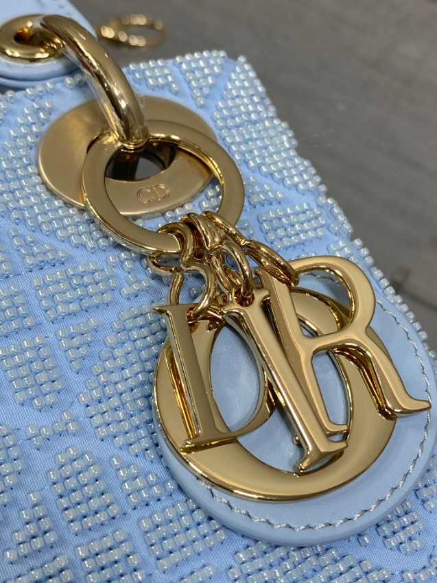 ディオール スーパーコピー レディディオール ミニバッグ ライトブルー カナージュ刺繍 ゴールド金具 清涼感デザイン_5