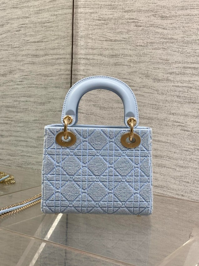 ディオール スーパーコピー レディディオール ミニバッグ ライトブルー カナージュ刺繍 ゴールド金具 清涼感デザイン_9