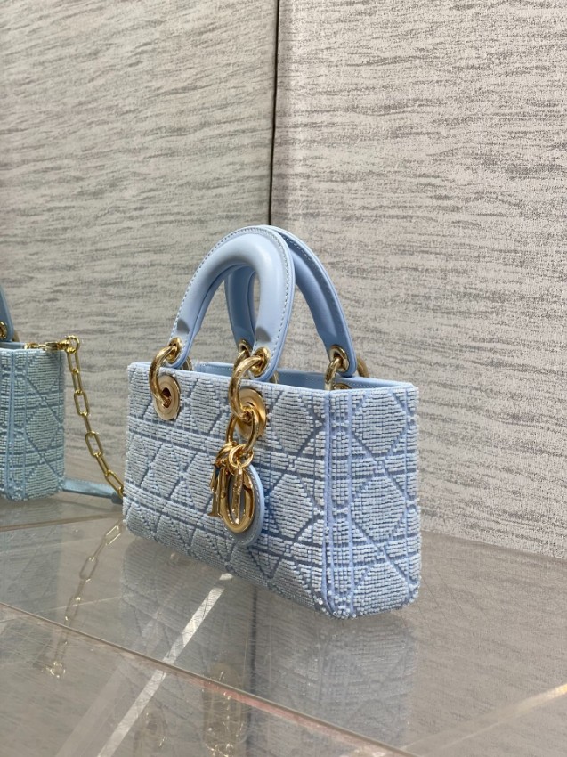 ディオール スーパーコピー レディディオール 2WAYミニバッグ ライトブルー カナージュ刺繍 ゴールド金具 上品デザイン_1