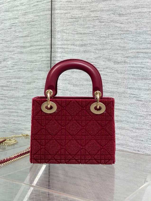 ディオール スーパーコピー レディディオール ミニバッグ レッド カナージュ刺繍 ゴールド金具 華やかデザイン_1