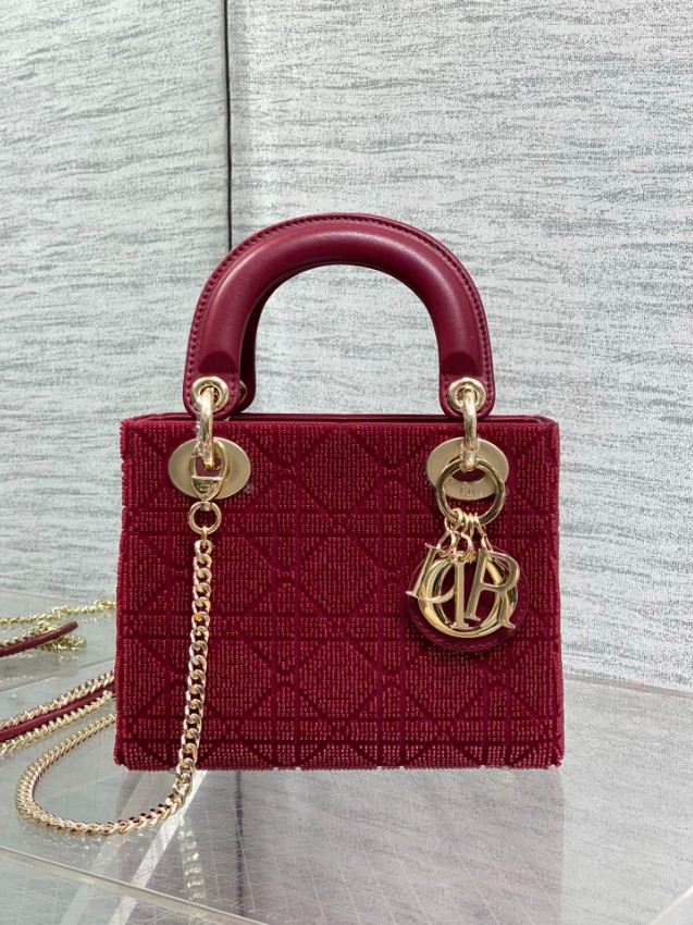 ディオール スーパーコピー レディディオール ミニバッグ レッド カナージュ刺繍 ゴールド金具 華やかデザイン_4