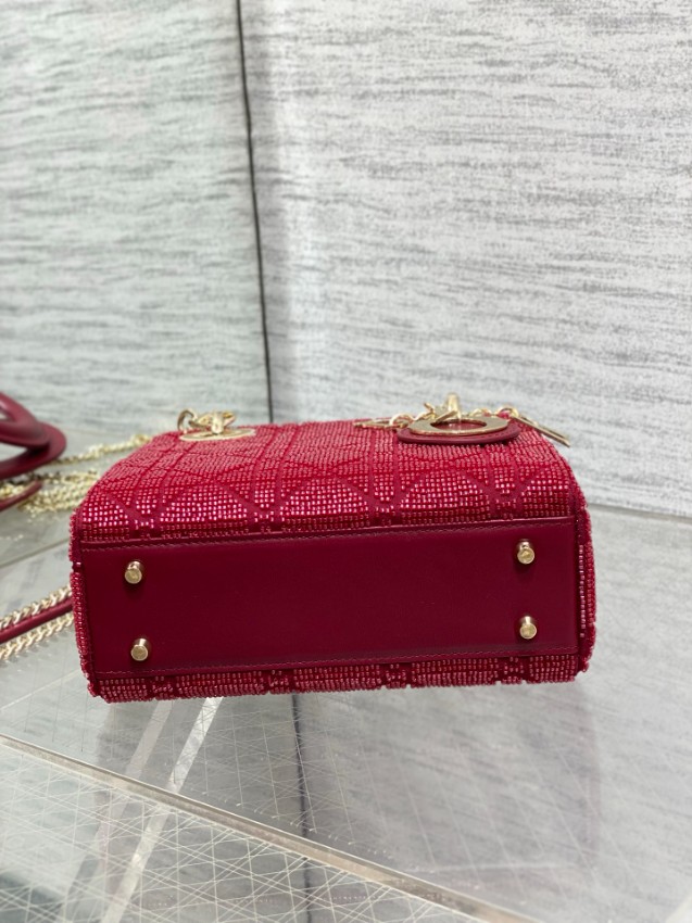 ディオール スーパーコピー レディディオール ミニバッグ レッド カナージュ刺繍 ゴールド金具 華やかデザイン_8