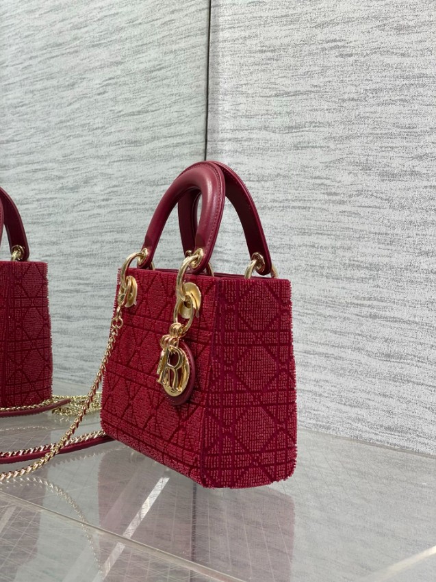 ディオール スーパーコピー レディディオール ミニバッグ レッド カナージュ刺繍 ゴールド金具 華やかデザイン_7