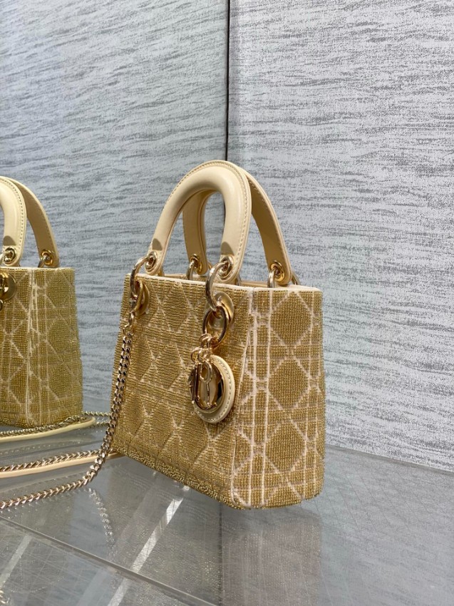 ディオール スーパーコピー レディディオール ミニバッグ ベージュ カナージュ刺繍 ゴールド金具 上品デザイン_1