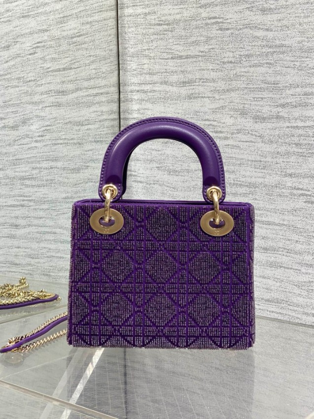 ディオール スーパーコピー レディディオール ハンドバッグ パープル 刺繍デザイン 上品コンパクト_3