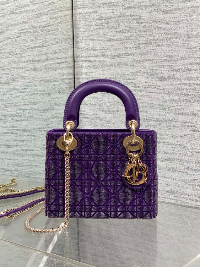 ディオール スーパーコピー レディディオール ハンドバッグ パープル 刺繍デザイン 上品コンパクト_2
