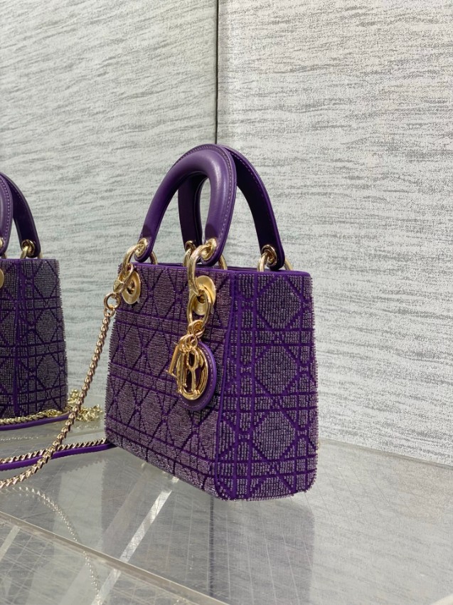 ディオール スーパーコピー レディディオール ハンドバッグ パープル 刺繍デザイン 上品コンパクト_7