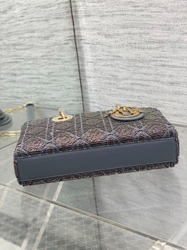 ディオール ハイブランド レディディオール ミニボストンバッグ グレー カナージュ刺繍 上品2WAY_1