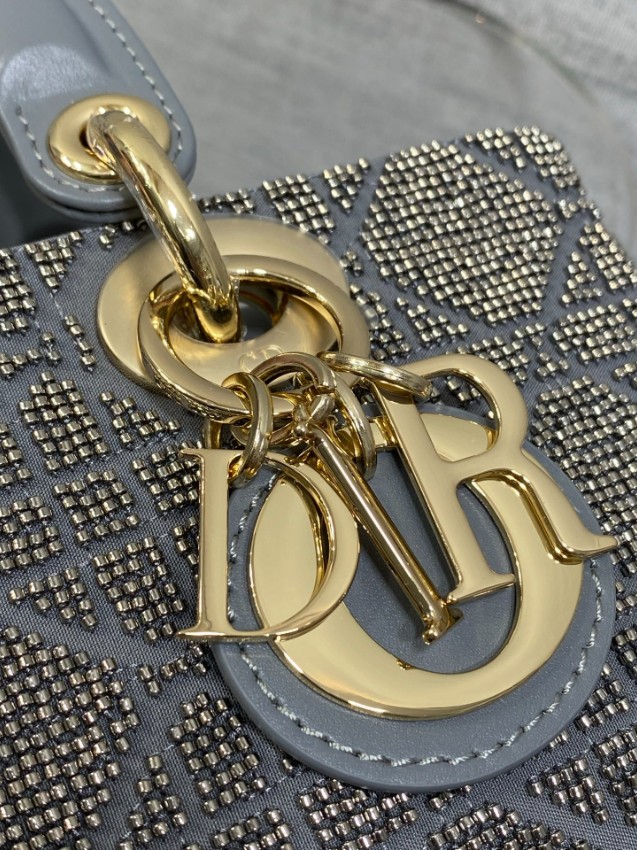 ディオール ハイブランド レディディオール ミニボストンバッグ グレー カナージュ刺繍 上品2WAY_3
