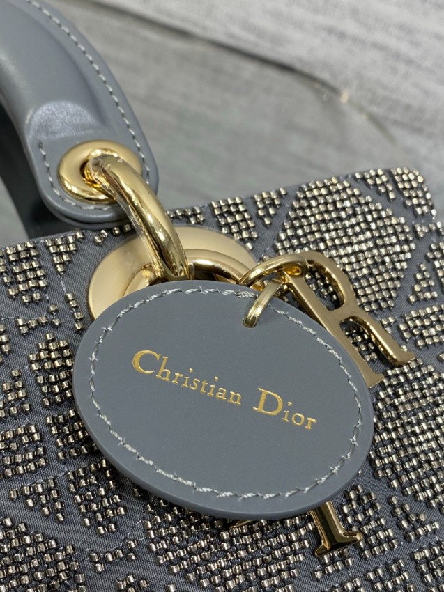 ディオール ハイブランド レディディオール ミニボストンバッグ グレー カナージュ刺繍 上品2WAY_5