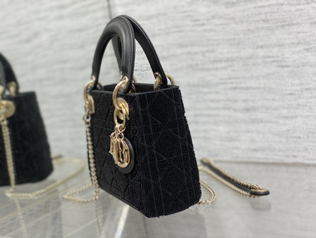ディオール 並行輸入品 レディディオール コンパクトバッグ ブラック カナージュ刺繍 上品2WAY_9