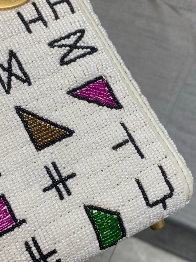 ディオール ハイブランド レディディオール ミニバッグ 2WAYハンドバッグ ホワイト系 刺繍ロゴ 幾何学デザイン_4