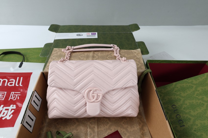 グッチ 並行輸入品 GGマーモント チェーンショルダーバッグ ライトピンク レザーキルティング 上品仕上げ 850676_13