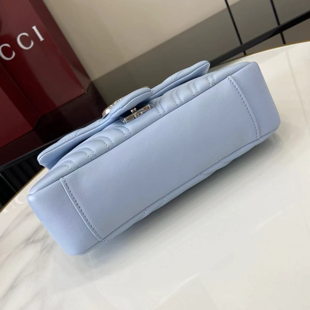 グッチ 並行輸入品 GGマーモント ミニバッグ ライトブルー キルティングチェーンショルダー 837280_1