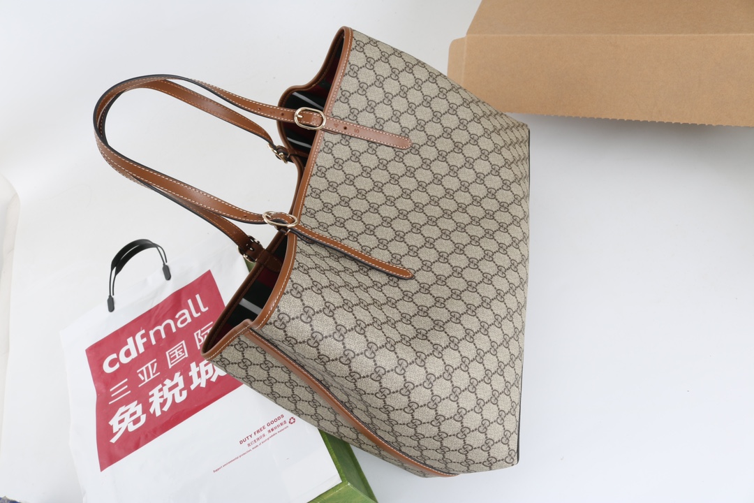 グッチ 並行輸入品 オフィディア GGキャンバス トートバッグ ベージュ ブラウン切替 815212_6