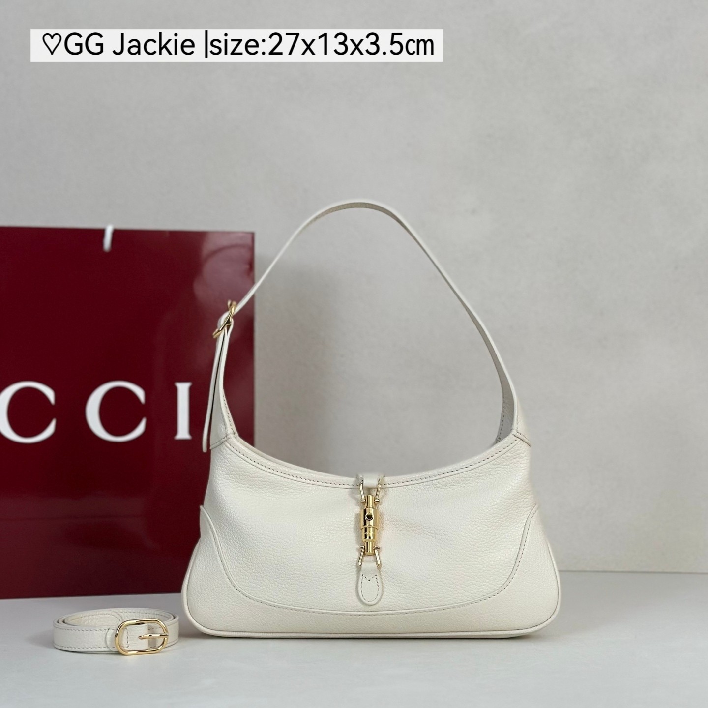 グッチ ハイブランド ジャッキー1961 2WAYバッグ アイボリー レザー調 ゴールド金具デザイン 863137_6