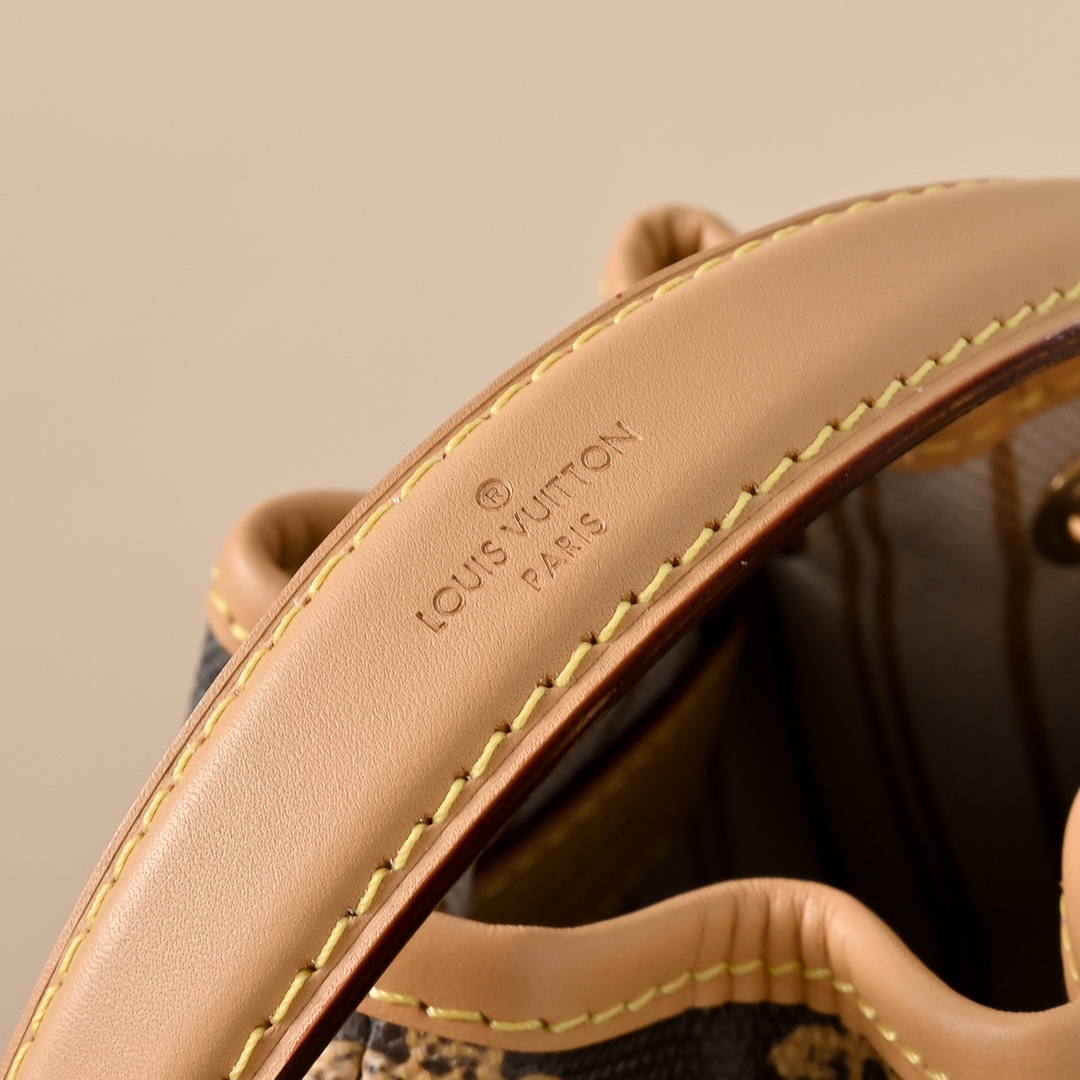 ルイヴィトン ハイブランド ノエ モノグラム ミニ巾着バッグ ブラウン ヌメ革コンビ 2WAYショルダー m27699_4