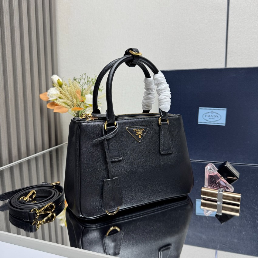 プラダ 並行輸入品 ガレリア ミニハンドバッグ ブラック シボ革調 ゴールド金具 2WAY シンプル上品デザイン 1BA896_8