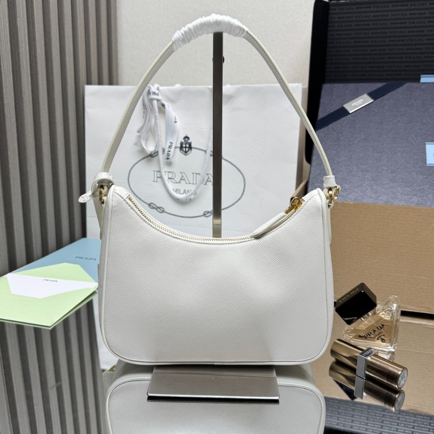 プラダ n級品 リエディション2005 ショルダーバッグ ホワイト 清楚な曲線フォルム ゴールド金具 1N204W_9
