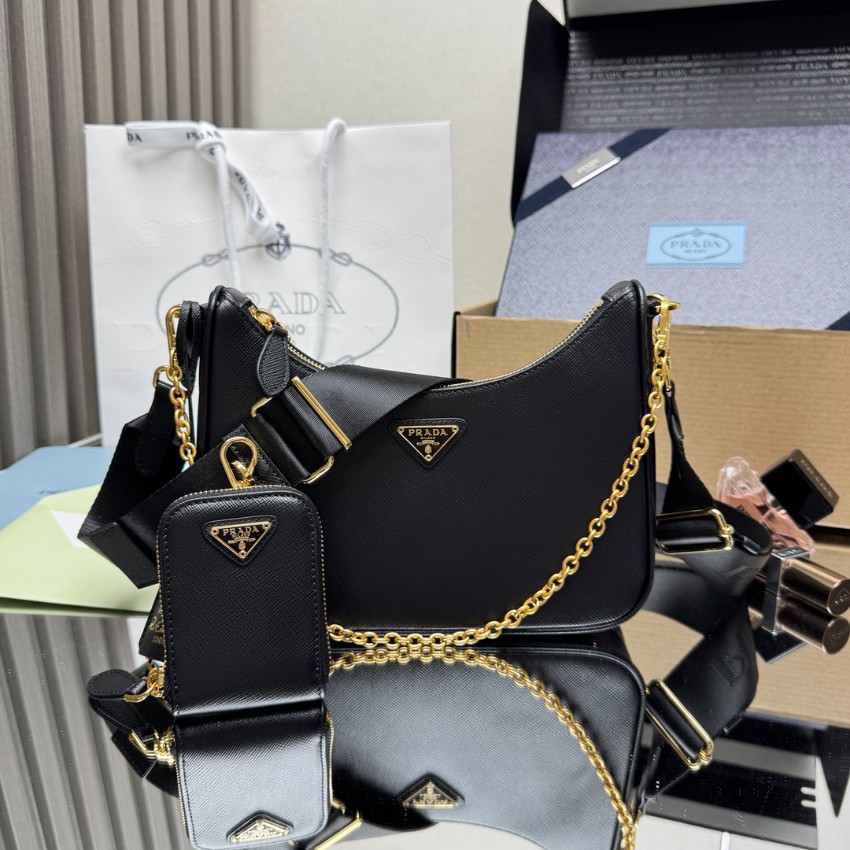 プラダ n級品 リエディション2005 ショルダーバッグ ブラック ゴールドチェーン ポーチ付き 上品な2WAY仕様 1BH204_6
