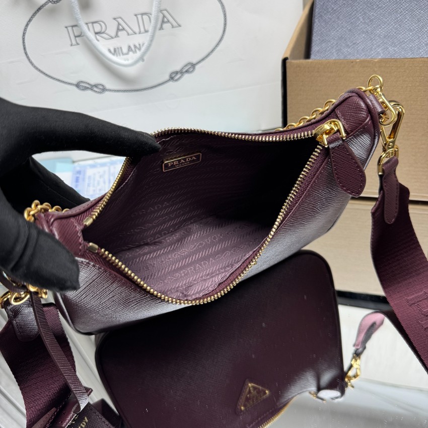 プラダ スーパーコピー 届く リエディション2005 ショルダーバッグ ボルドー ゴールドチェーン ポーチ付き2WAY仕様 1BH204_2
