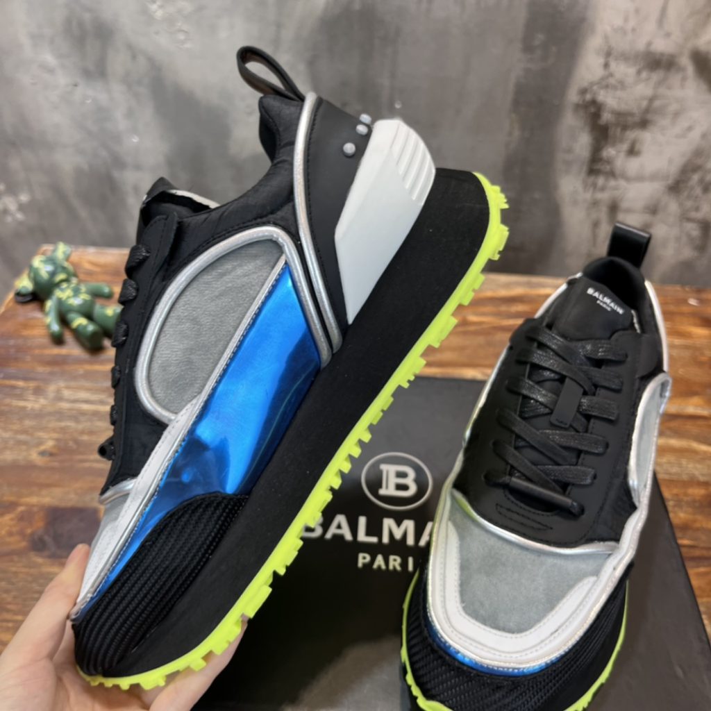BALMAIN（バルマン）激安販売芸能人 マルチカラー スエード と ナイロン と メッシュ Racer ローカットスニーカー