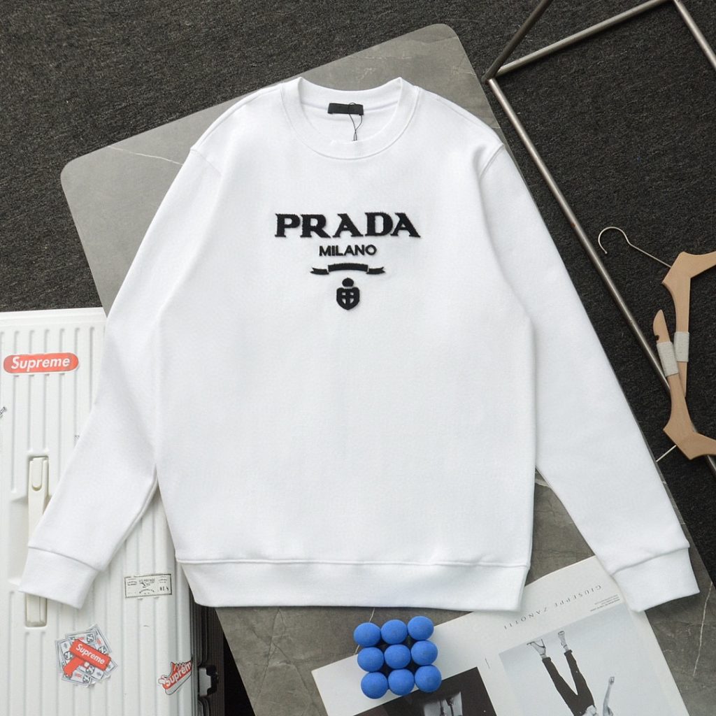 PRADA (プラ ダ)2024新作ホワイト刺繍アルファベットパーカーコピー