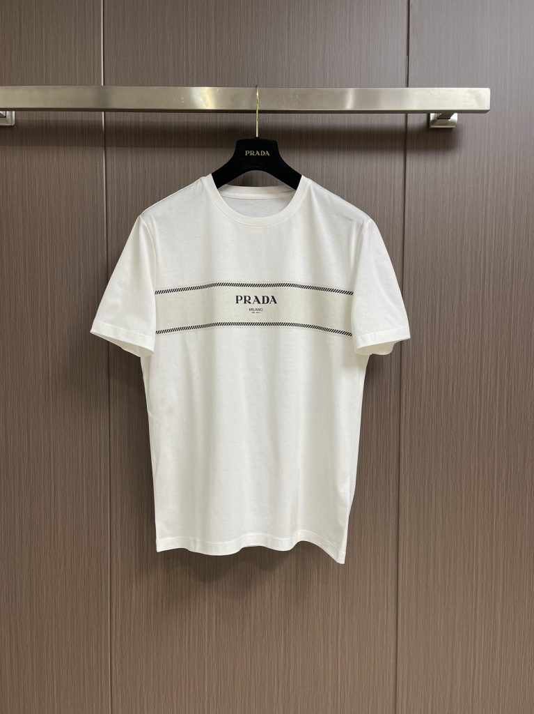 PRADA(プラダ )プリントロゴ男女兼用ラウンドネック半袖スーパーコピー